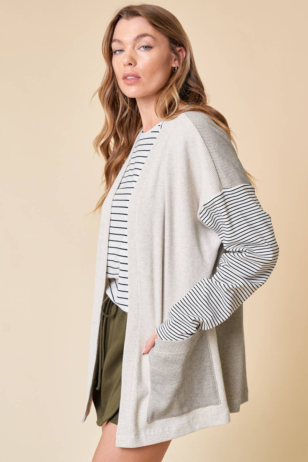 Two Pattern Cardigan - 42663T: S / Oatmeal