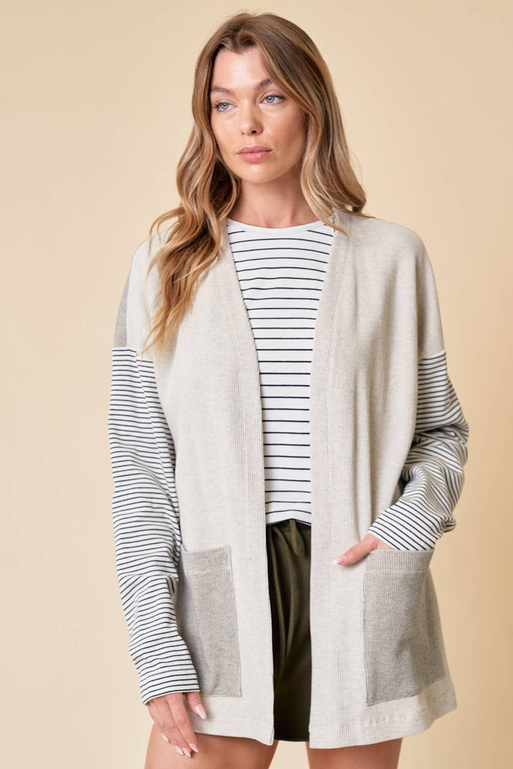 Two Pattern Cardigan - 42663T: S / Oatmeal