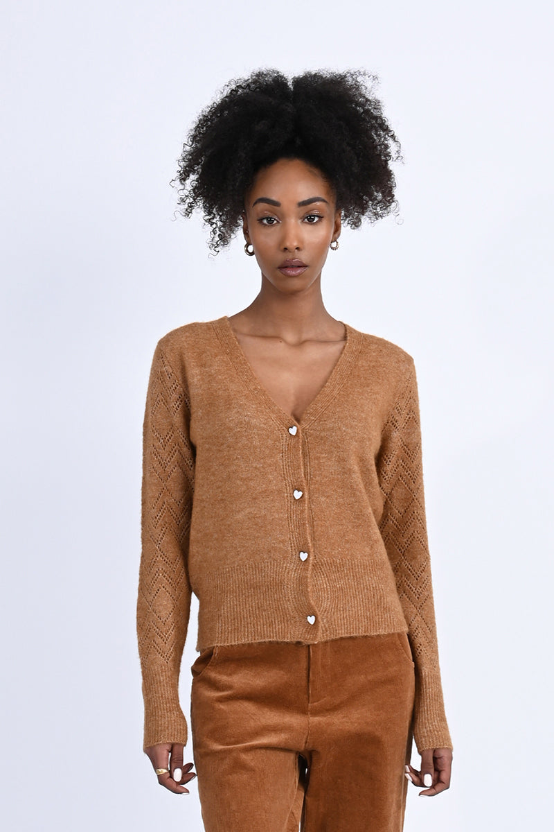 Camel Heart Button Cardi