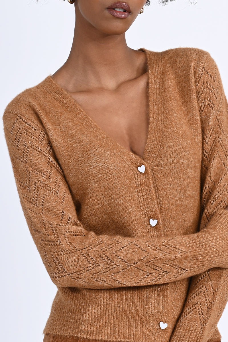 Camel Heart Button Cardi
