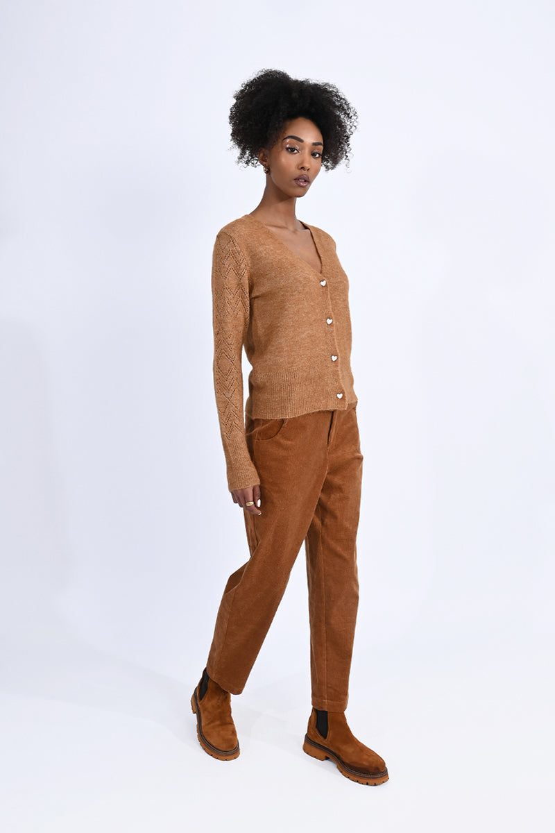 Camel Heart Button Cardi