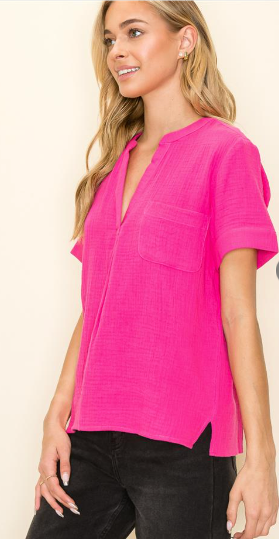 Fuchsia Gauze Top