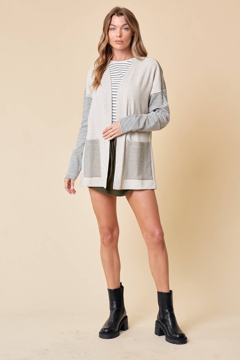 Two Pattern Cardigan - 42663T: S / Oatmeal