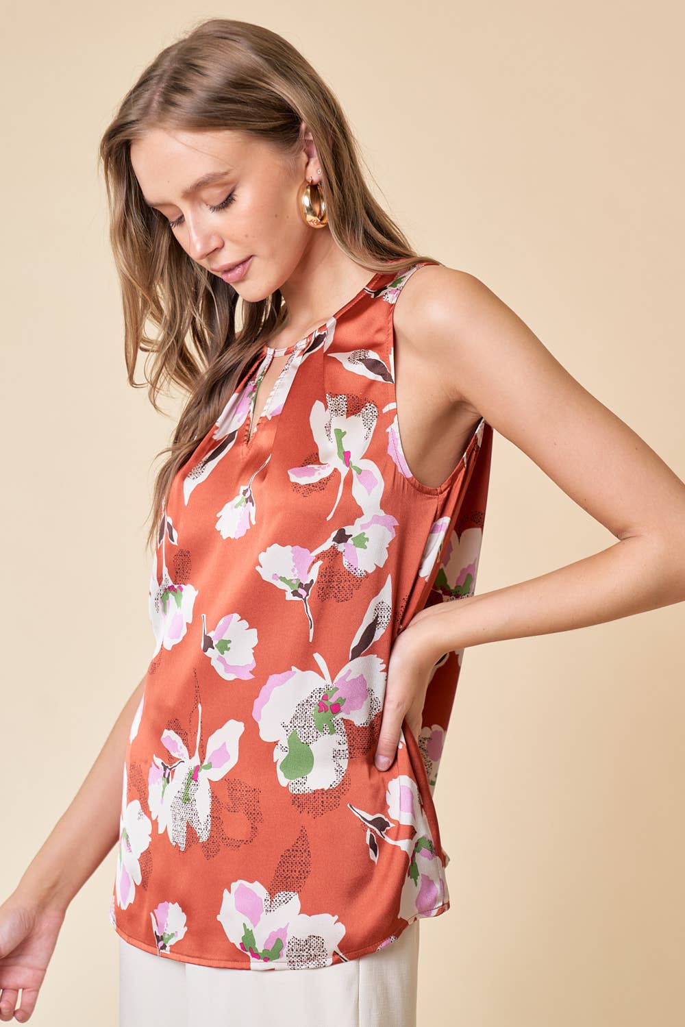 KEYHOLE NECK TANK TOP - 41375T: M / GINGER SPICE