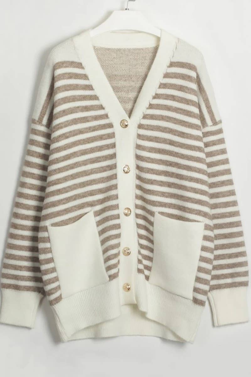Striped Cardigan: One Size / Camel
