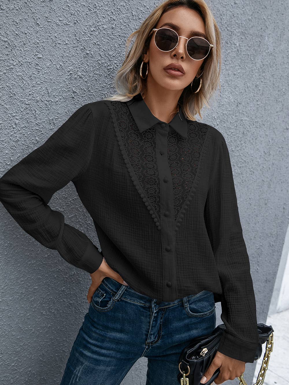 Lace Detail Button Shirt