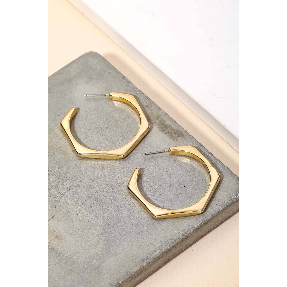 Hexagon Open Hoop Earrings