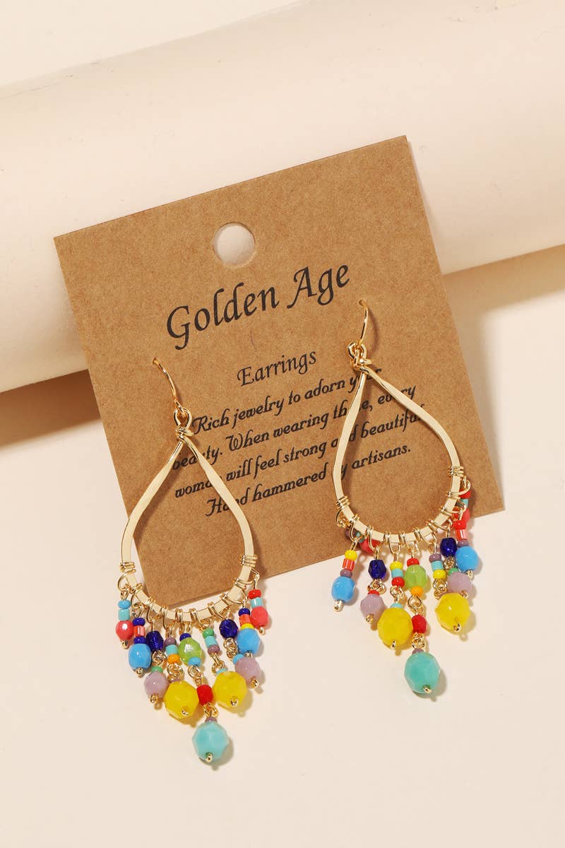 Rainbow Bead Teardrop Earrings