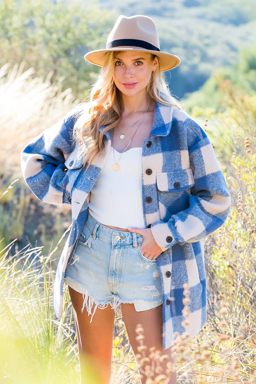 Brushed Plaid Oversized Coat