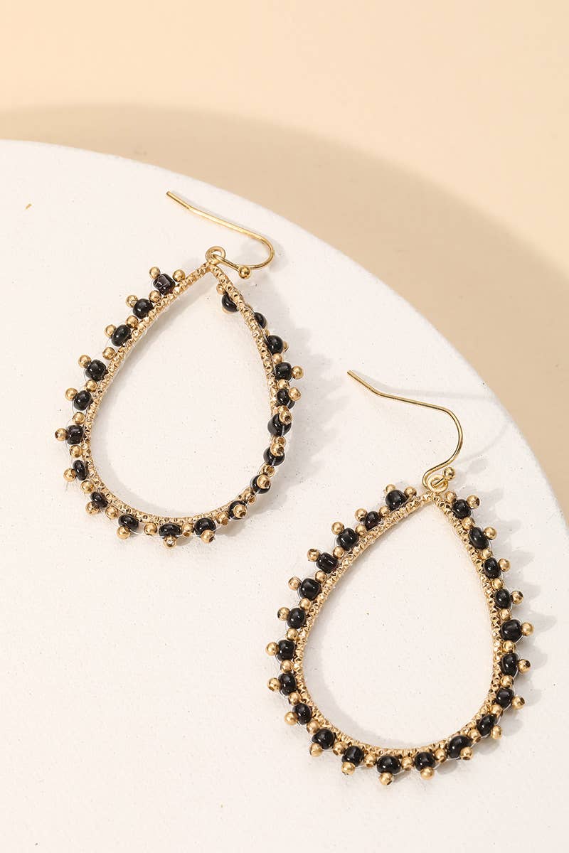 Jet Beaded Teardrop Earrings