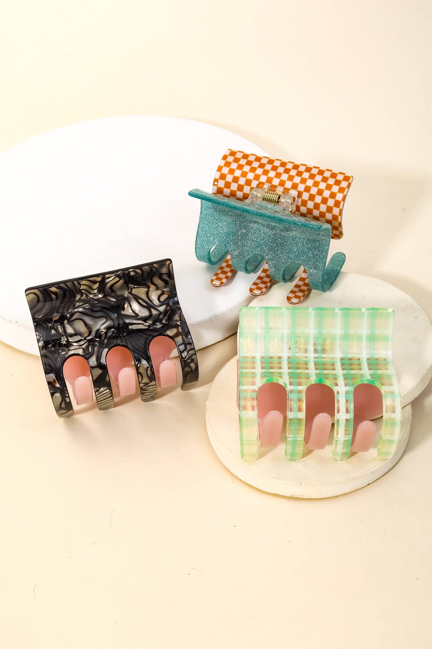 Multi Pattern Three Piece Jaw Hair Clip Set