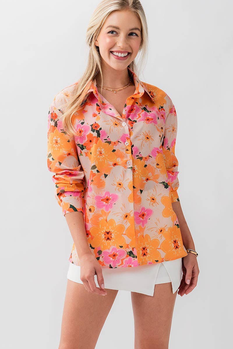 Floral Bloom Button Top