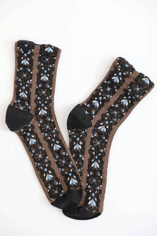 Black Flower Pattern Socks